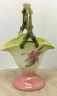VTG 1952 HULL POTTERY WOODLAND BASKET VASE 6.5" TALL INCLUDING HANDLE USA