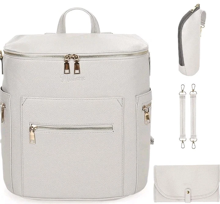 motheric Vegan Leather baby changing nappy backpack bag for mum with pram clips,