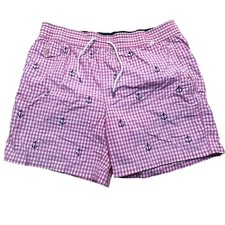 Polo Ralph Lauren Mens M Swim Trunks Pink Gingham Anchor Nautical Lined