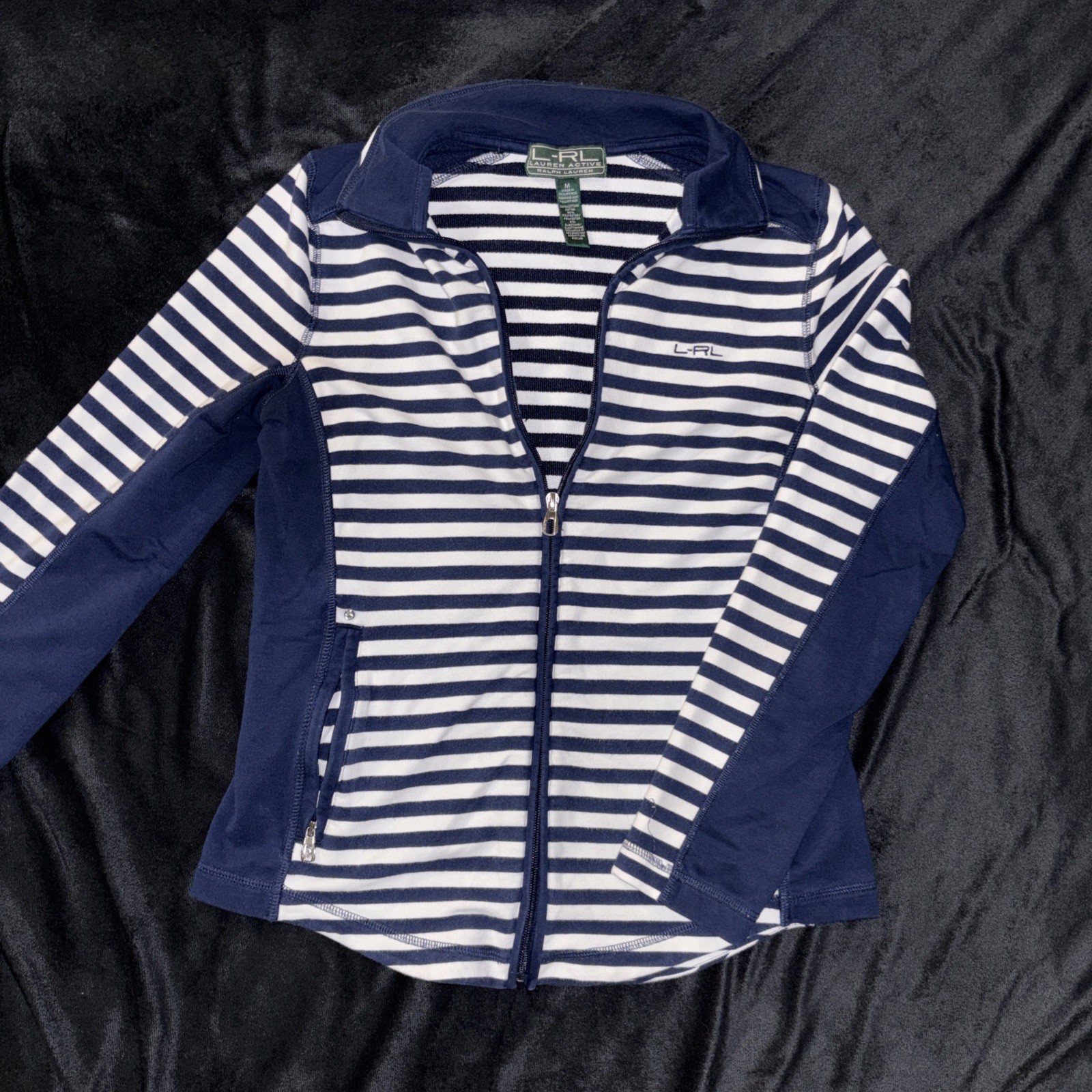 Ralph Lauren LRL Lauren Active Striped Jacket Sz M White Blue Stripe Full Zip