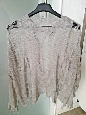 DAMEN DESTROYED PULLI SHIRT LAUFMASCHEN OVERSIZED TREND - Bild 1 von 4