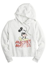New, Disney Mickey Mouse Cropped Pullover Hoodie Size L Light Heather grey