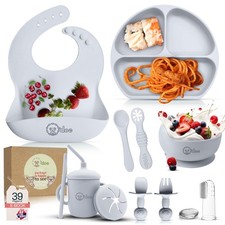 O'doe  Silicone Baby Feeding Set, 11-Piece Weaning Set BPA-Free Gray