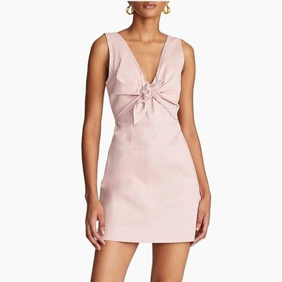 $445 NWT Halston  Keeler  Knot Detail Mini Twill Dress in Peony Sz 4