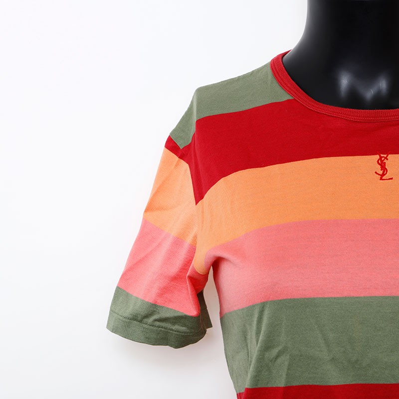 YVES SAINT LAURENT Bordo YSL Logo Ricamato Maglietta Manica Corta Multicolore...