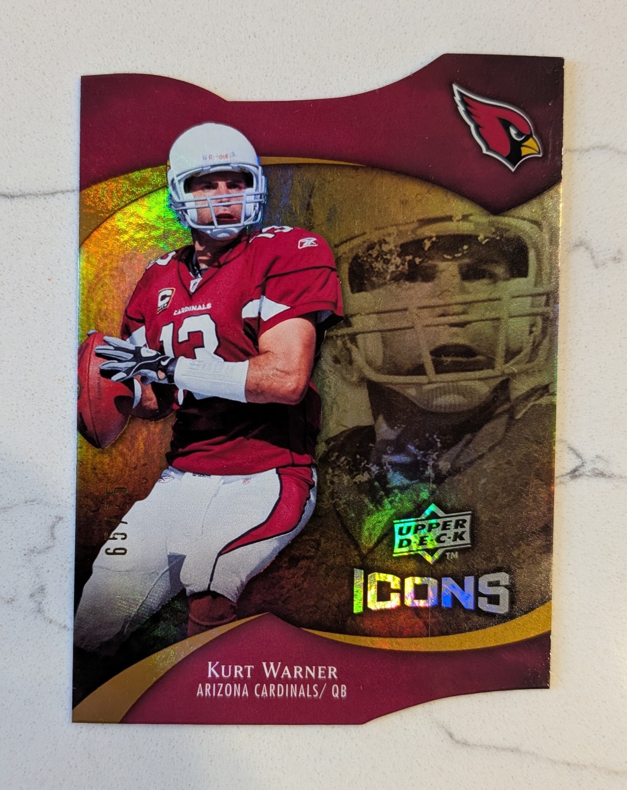 2009 Upper Deck Icons KURT WARNER #/75 Gold Die Cut Parallel🔥Rams Cardinals