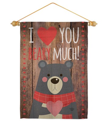 I Love You Beary Much Garden Flag Set Wood Dowel Springtime Valentine Happy H...