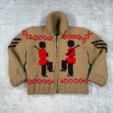 Vintage 1950s Cowichan Sweater Youth 5T Tan British Royal Guards Zip Handknit