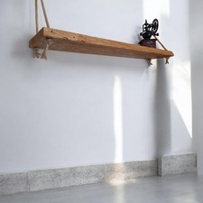 Reclaimed Wood Hanging Bookshelf: Rustic Industrial Rope Shelf