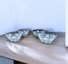 MCM Todd Set of 4 ETCHED Pink White Flower Floral Leaf Swag Serving Glass Bowls