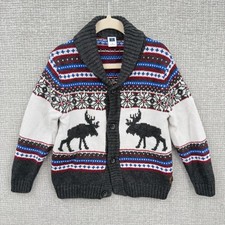 Janie and Jack Kids Boys Fair Isle Moose Shawl Collar Cardigan Sweater Size 3