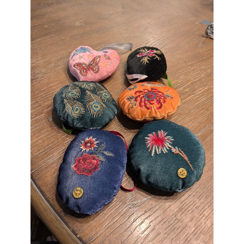 Set of 6 Johnny Was Christmas Tree Ornaments Embroidered Velvet Birds Butterfly