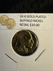 1913-1938 24K Gold Plate Buffalo Nickel Coin No-Date
