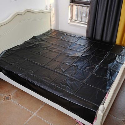 King Size PVC Waterproof Bed Sheet Bedding Sheets Mattress Wetlook Game Black