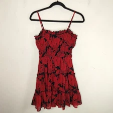 Trixxi Floral Mink Dress Size Small Tiered Red Black Chiffon Y2K Dark Romantic 