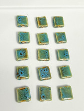 Ceramic - Blue Green Brown 13mm x 14mm Square Beads 15 Beads 