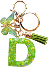 Cute Initial Letter Keychains for Women Girls Tassel Butterfly Pink Purple Green