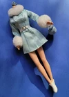 💕 Vtg 1996 Barbie Winyer Fashion Avenue Boutique Light Blue Faux Fur Dress Coat