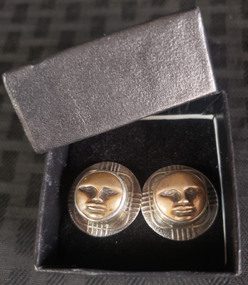 479527 - Tabra Sun Moon Face Stud Earrings Silver Brass w/ 14k Post