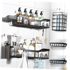 Shower Caddy Adhesive Shower Organizer 7-Pack, Rustproof Stainless Steel Black