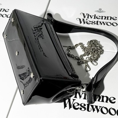 Vivienne Westwood Hazel Medium Shoulder Bag Patent Leather Black F