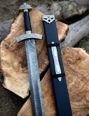 Hand-Forged Northman Damascus Steel Viking Sword |Custom Engraved Gift for Him