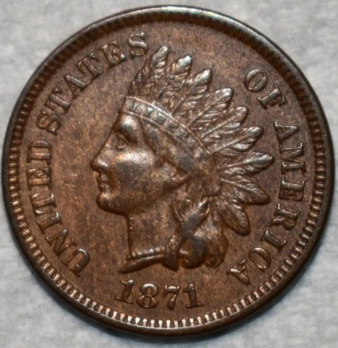Extra Fine 1871 Indian Head Cent, Razor-Sharp, Semi-Key Date!