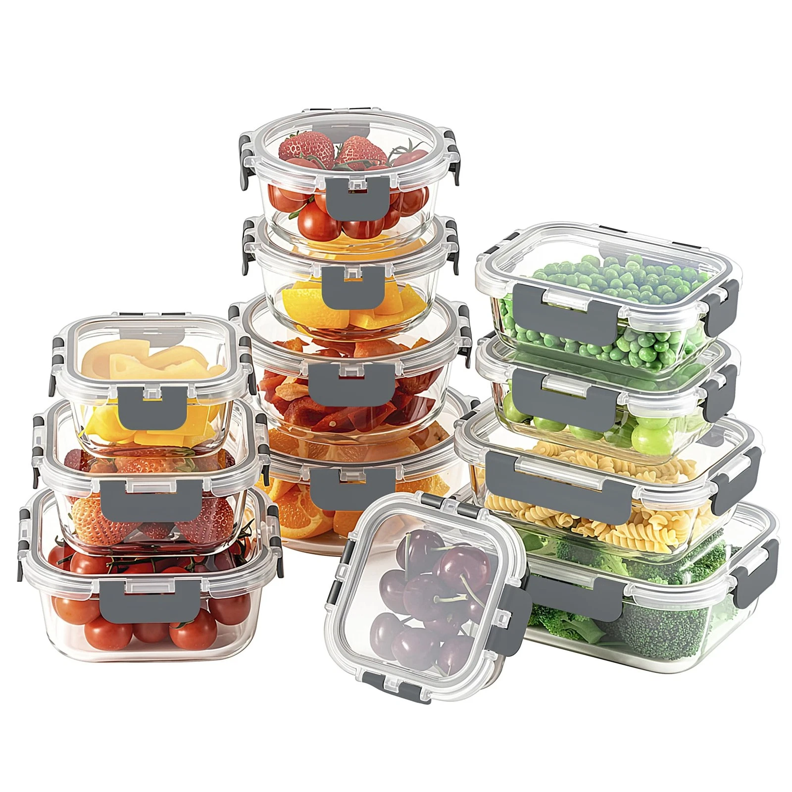 24pc Borosilicate Glass Food Storage Containers with Snap Locking Lids, Glass...