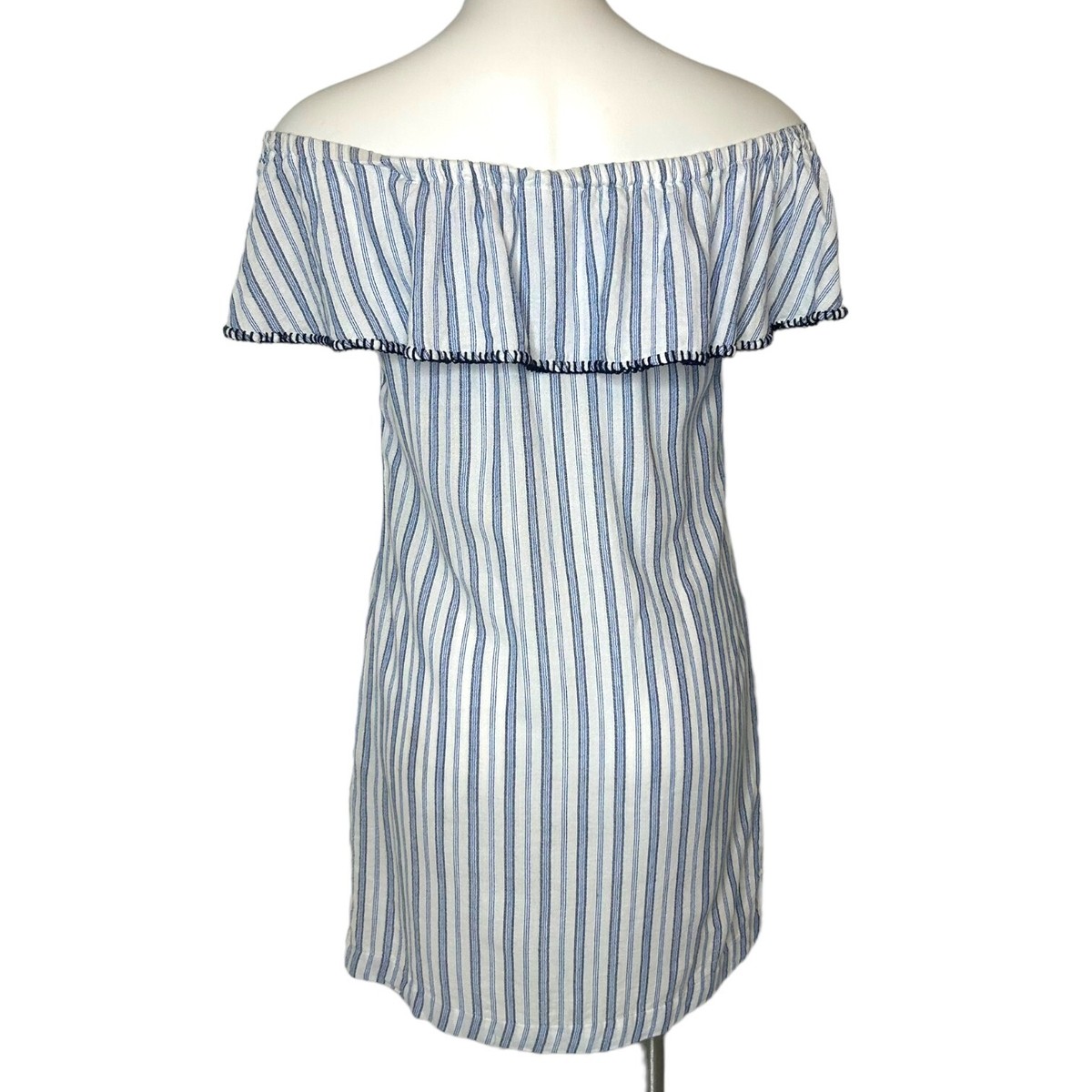 TOMMY BAHAMA Size XS Ticking Stripe Off The Shoulder Cover-Up Dress ($108) View 4