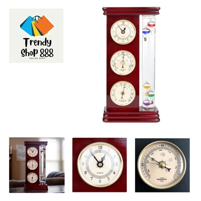 Analog Weather Station, with Galileo Thermometer, a Precision Quartz Clock, a...