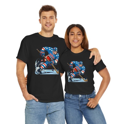 Retro Unisex Adult T Shirt Hockey Player American USA Sports Olympic Graphic Tee - Picture 10 of 25