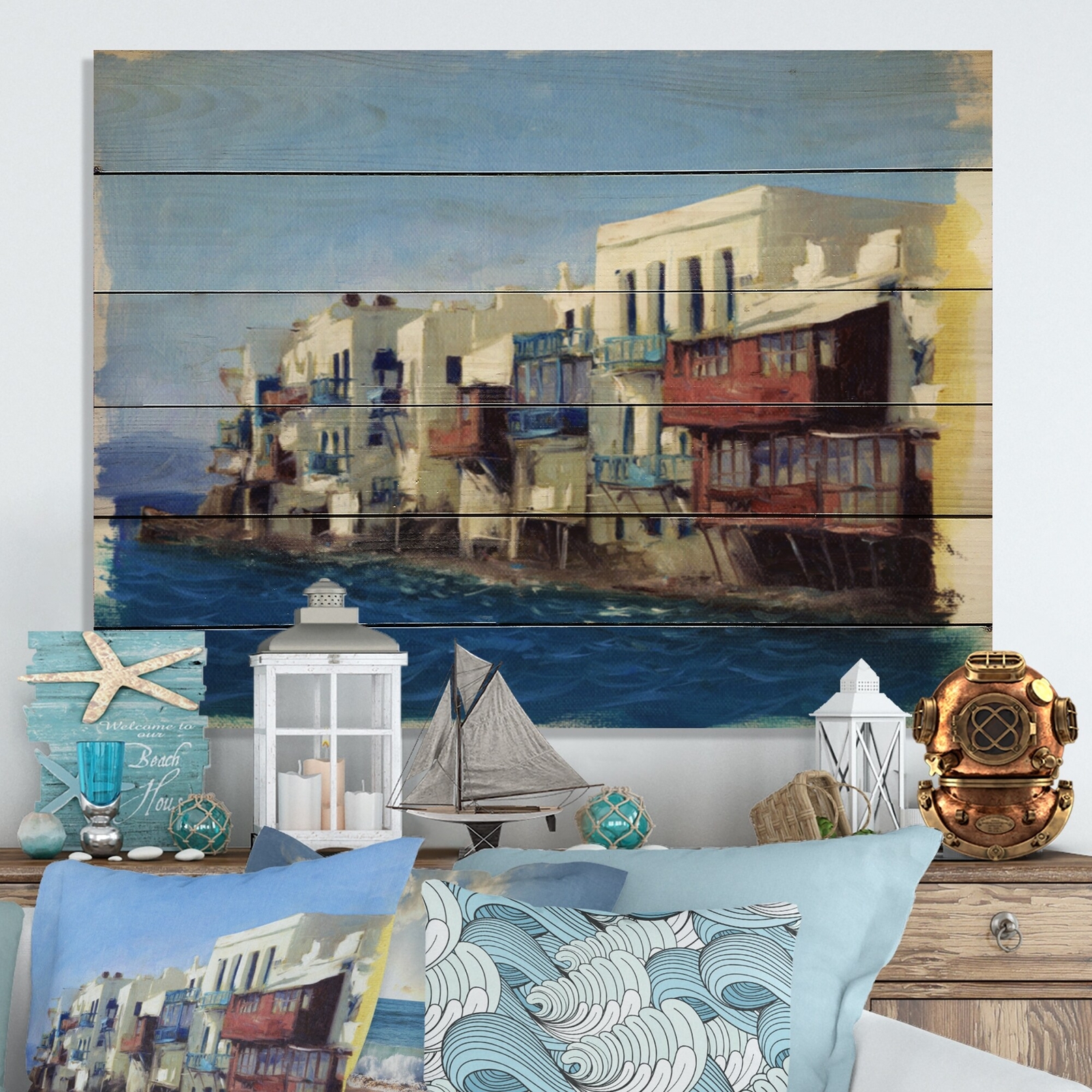 Designart 'Casas Árabes Sobre Océano Mediterráneo' Tradicional