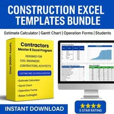 Construction Excel Templates Bundle | Contractor Tools | Civil Engineering Sheet
