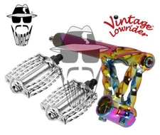 Vtg Double Twisted 22.2 Stem Neon Chrome, Mini Round Double Twisted 1/2 Pedals.