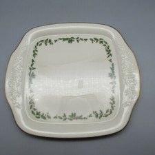 Lenox Fine China HOLIDAY - Square  Handled Cake Plate - USA Made Christmas Holly