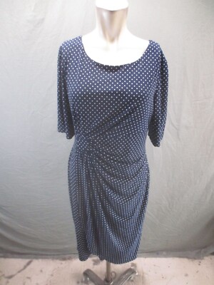 Connected Apparel Size 12 Women Polka Dot Short Sleeve Gathered Sheath Dress 567