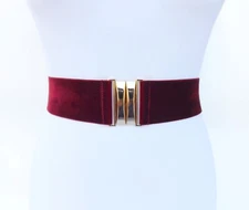 Women's Wide Burgundy Velvet Elastic Waist Belt with Gold Clasp