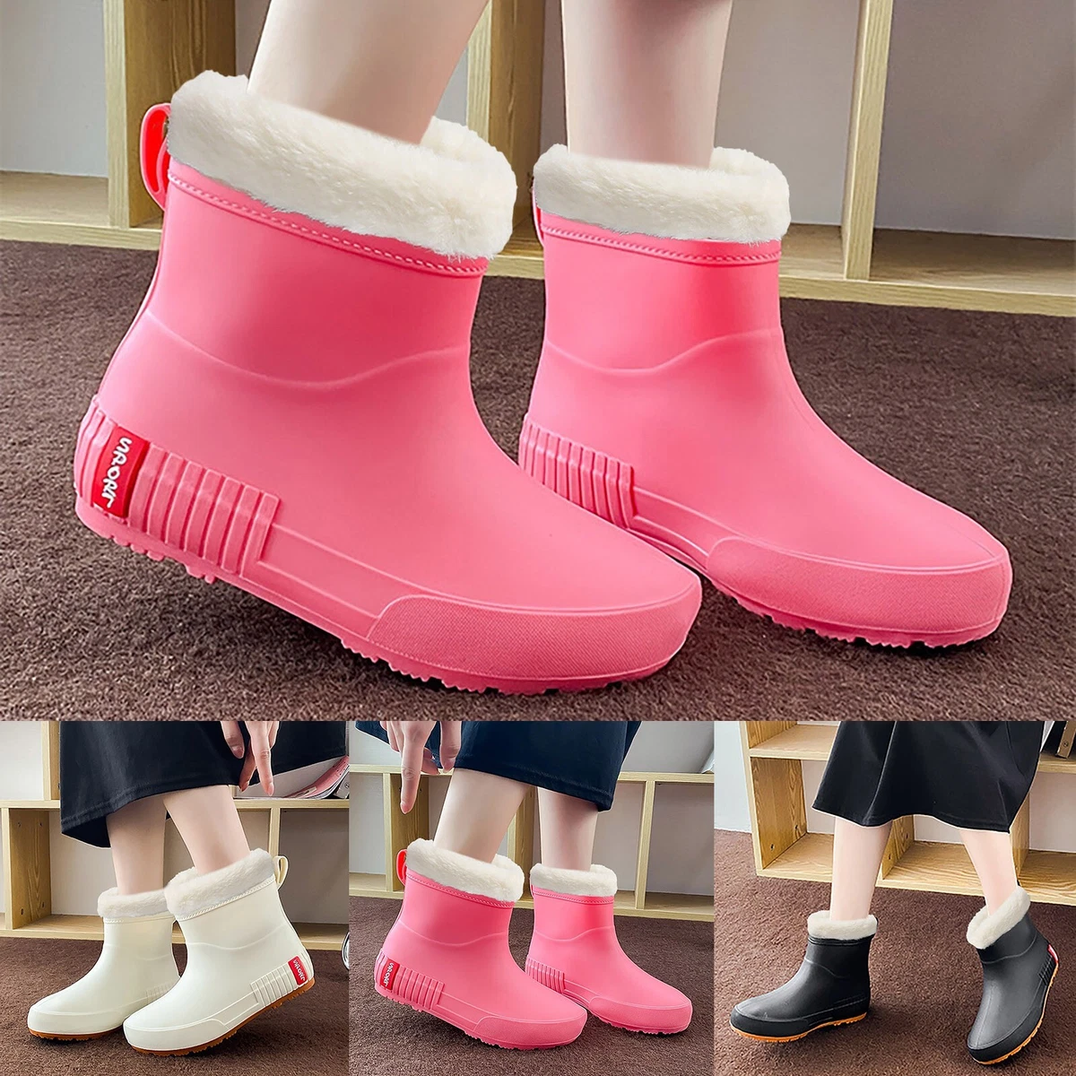 Womens Short Winter Boot Mid Barrel Rain Boots Student Warm