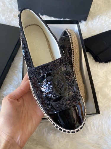 CHANEL Nero Paillettes Espadrillas 37eu | eBay