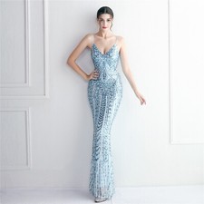Floral Suspender Evening Sequin Dress Long Banquet Slim Fit Dress Fishtail Skirt