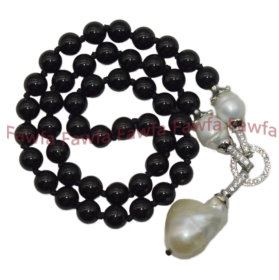 Collar Colgante Perla Barroca Keshi Blanca Gemas Ágata Negra Natural 6/8/10/12mm Foto 3 de 4