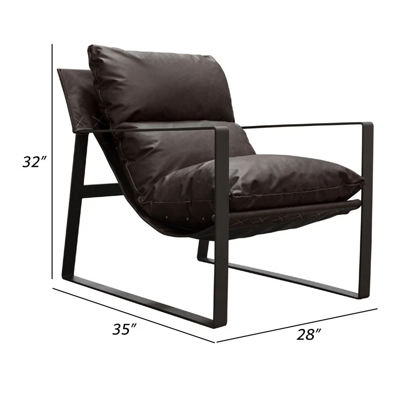 27 Inch Modern Accent Chair Chocolate Brown Genuine Leather Sling