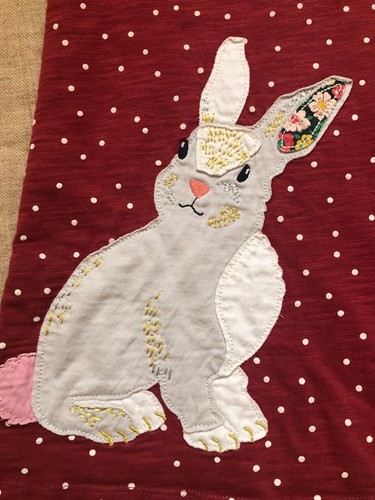 Mini Boden Cranberry Red Polka Dot Bunny Applique Dress, Size 6/7 - Picture 2 of 4
