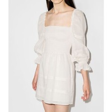 Reformation Dunes Dress Cream Puff Long Sleeve Smocked Square Neck Mini Sz 4