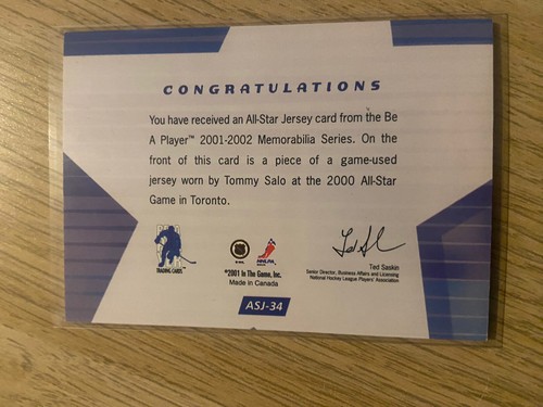 2001-02 Be a Player Memorabilia All-Star Jersey #ASJ-34 Tommy Salo SP /98 - Picture 2 of 2