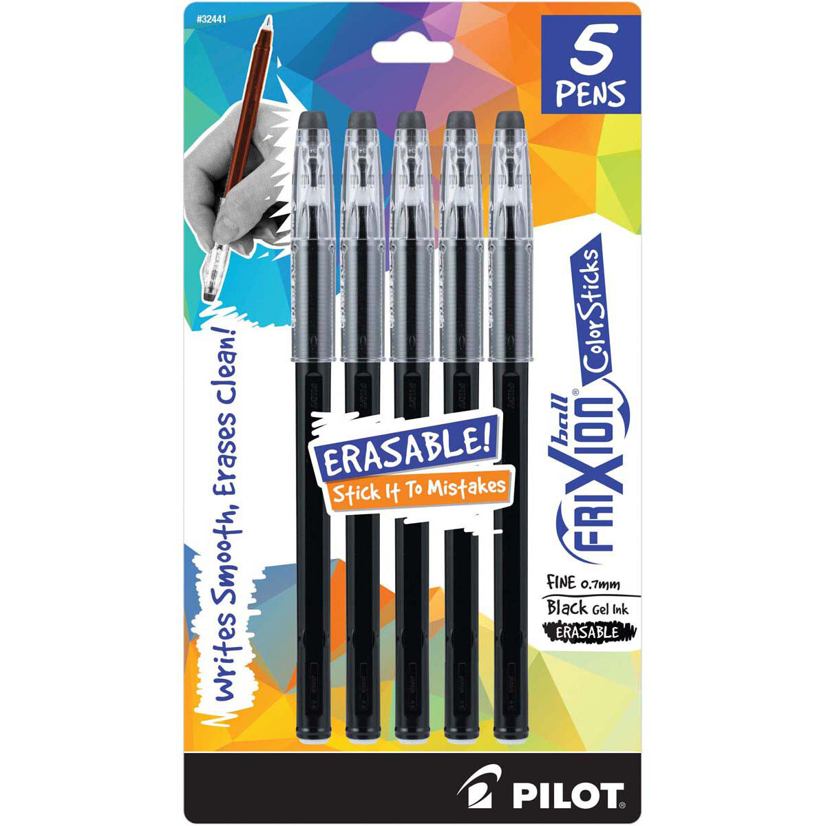 Pilot FriXion Ball Color Sticks Erasable Gel Pens 5/Pkg-Black F32441