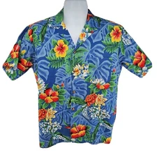 Barefoot In Paradise Vintage Hawaiian Tiki Shirt Size M Cruise Floral Vacation