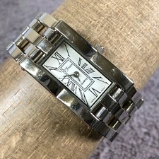 Forem Women Dress Silver Tone Rectangular Stainless Steel Tank Watch 6 1/4"