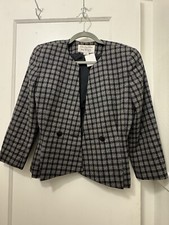 Vintage 80s Christian Dior Grey And Black Plaid Fitted Blazer