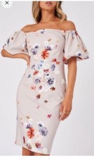 Bardot Dress Pretty Little Thing summer party Floral  Short Bodycon Stretch uk10